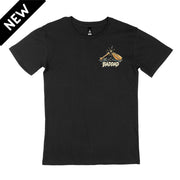 Up Shit Creek Without a Paddle BADDAD black graphic t-shirt front print